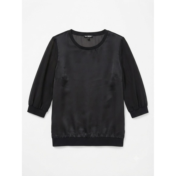 Express Tops - Express Womens Black Satin Chiffon Mixed Media 3/4 Sleeve Blouse Large